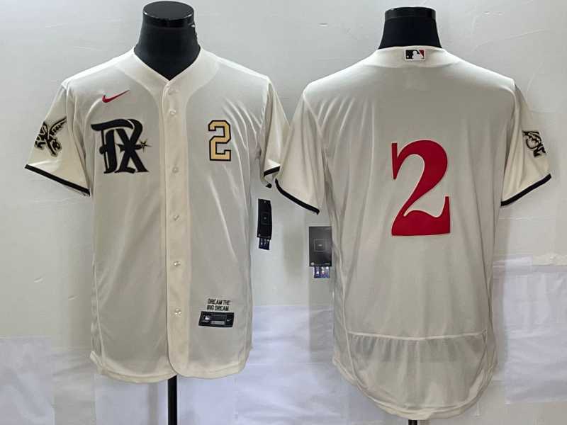 Mens Texas Rangers #2 Marcus Semien Number Cream 2023 City Connect Flex Base Stitched Jerseys->texas rangers->MLB Jersey